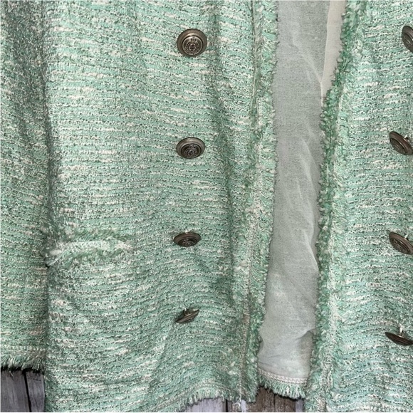 NWT Zara Fantasy Tweed Boucle Mint Button Blazer Rare - Picture 3 of 9